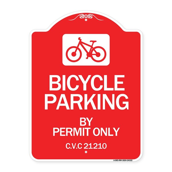 Bicycle Parking by Permit C.V.S. 21210 W/ Bicycle Graphic Heavy-Gauge Alum, 18" x 24", RW-1824-24322